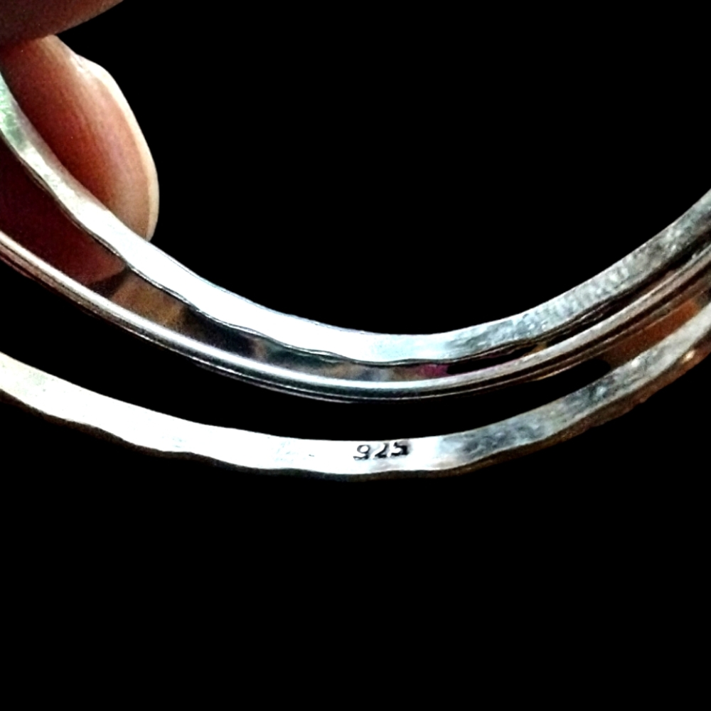 Silver Floral Cuff Bracelet with Blue Crystal Center - Picture 4 of 6